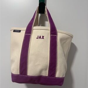 Lands' End Small Cream and Purple Canvas Tote with JAX initials
